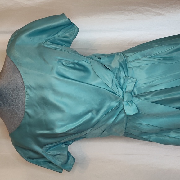 60s Vintage Cinderella Blue Full Length Formal Gown Short Sleeves - Picture 4 of 16